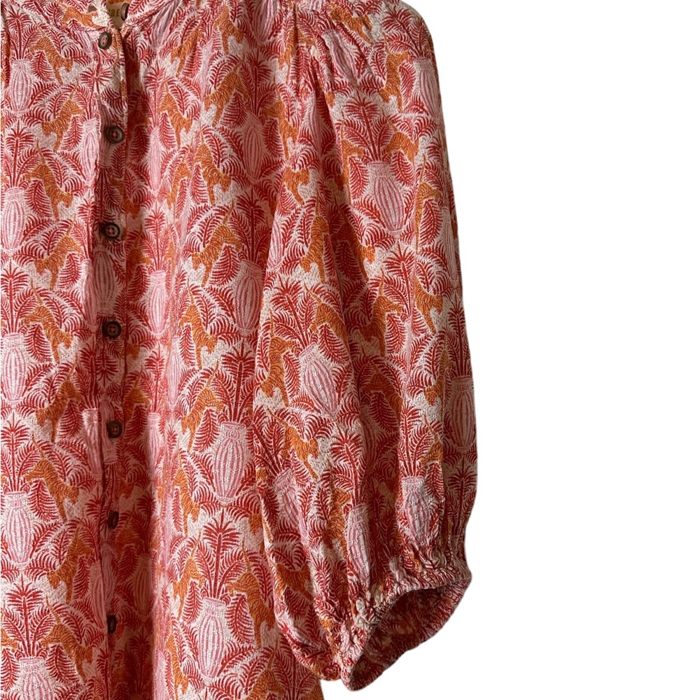 Maeve Anthropologie Kalapana Tiger Palms Blouse Puff Sleeve Size 4 - Picture 7 of 9